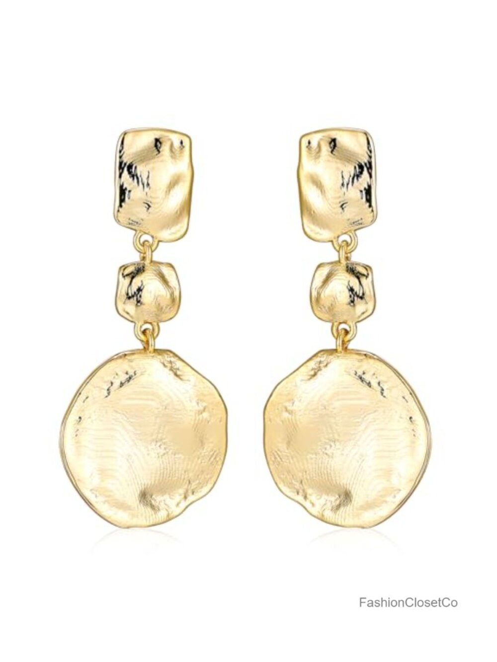 Gold Plated Hammered Drop Dangle Earrings